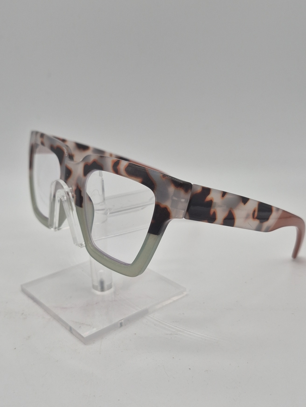 Tortoise Square Acetate Glasses with Olive Lower Rim